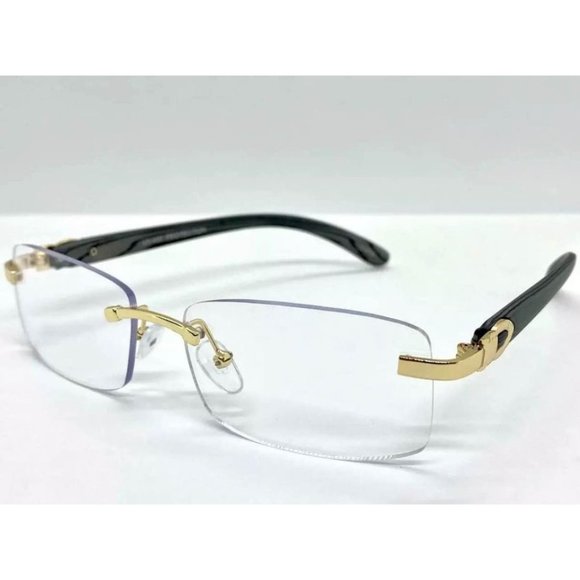 Men Classy Elegant Sophisticated Style Clear Lens Eye Glasses Gold Rimless Frame - Picture 6 of 8